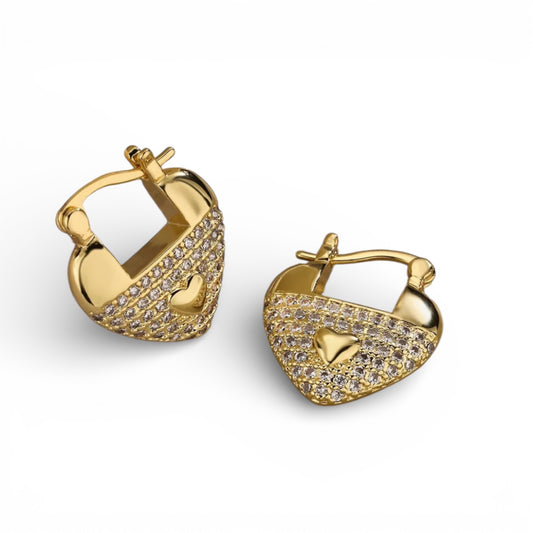 6PCS ORO LAMINADO BLING HEART EARRINGS E3759