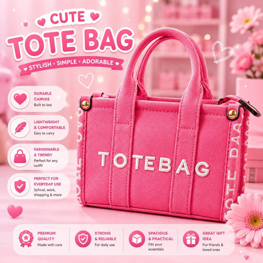 1PC PINK & WHITE MINI TOTE BAG WITH STRAP FB-0164 RS