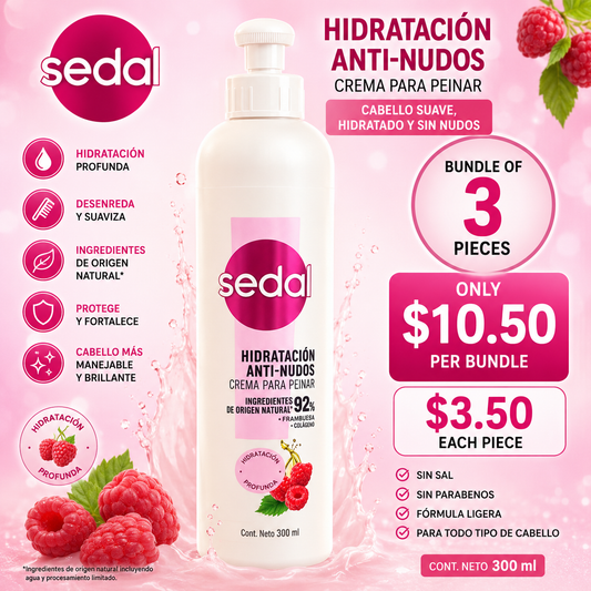 3PCS SEDAL HIDRATACION  ANTI - NUDOS CREMA PARA PEINAR 4062