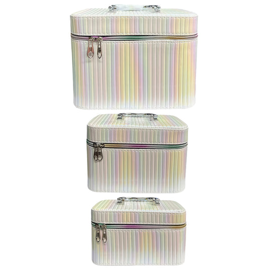 CREAM HOLOGRAPHIC 3 PCS CARRY ON MAKEUP BOX