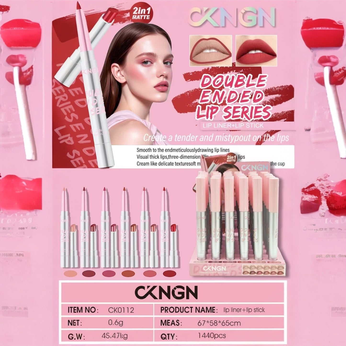 36PCS DISPLAY HUES QUEEN DOUBLE ENDED LIP SERIES HQ0116