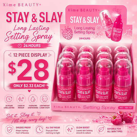 12PCS DISPLAY XIME BEAUTY STAY & SLAY LONG LASTING SETTING SPRAY XB-787