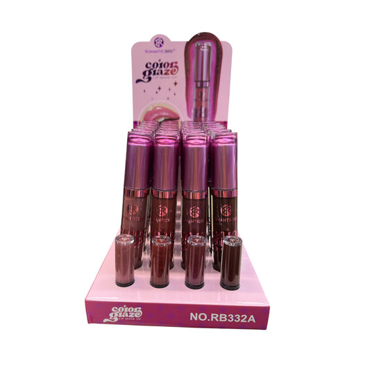 ROMANTIC BIRD PURPLE COLOR GLAZE LIP MAKE UP 24 PCS DISPLAY #RB332A