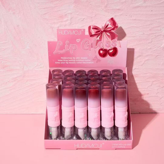 24PCS DISPLAY HUDAVIOJI CHERRY BOW LIP GLOSS DUO LG-069