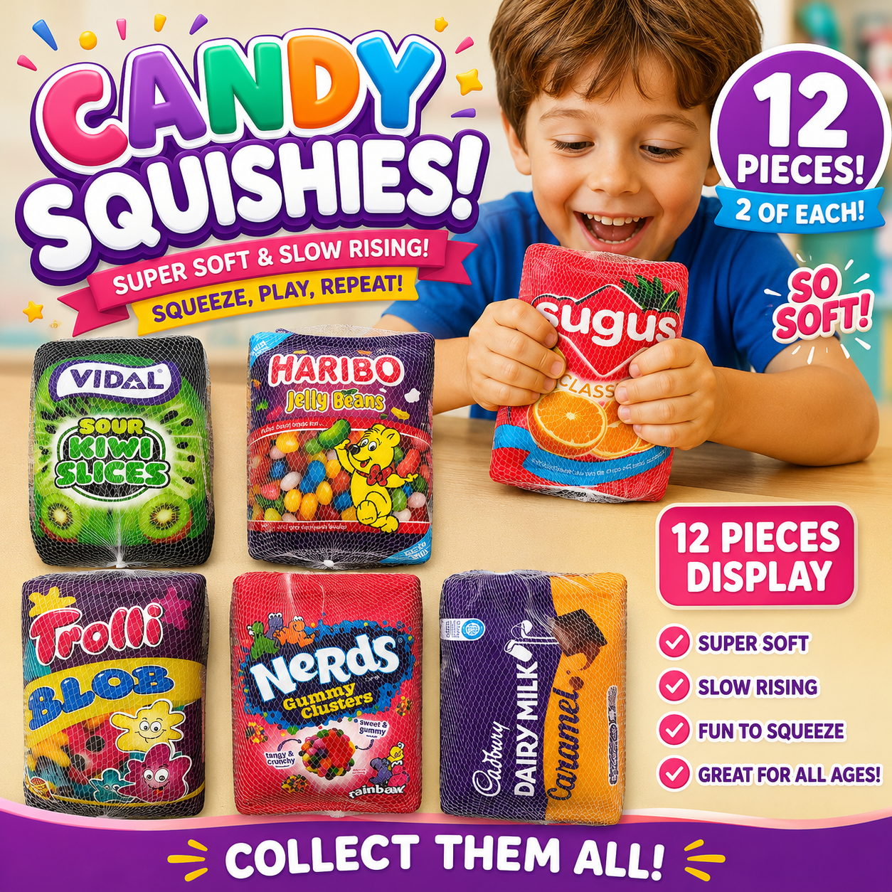 12PCS PACK CANDY DESIGNED SQUISHY JT6515-6