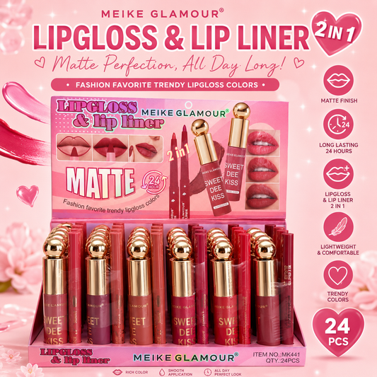24PCS MEIKE GLAMOUR LIP GLOSS , LIP LINER MATTE MK441