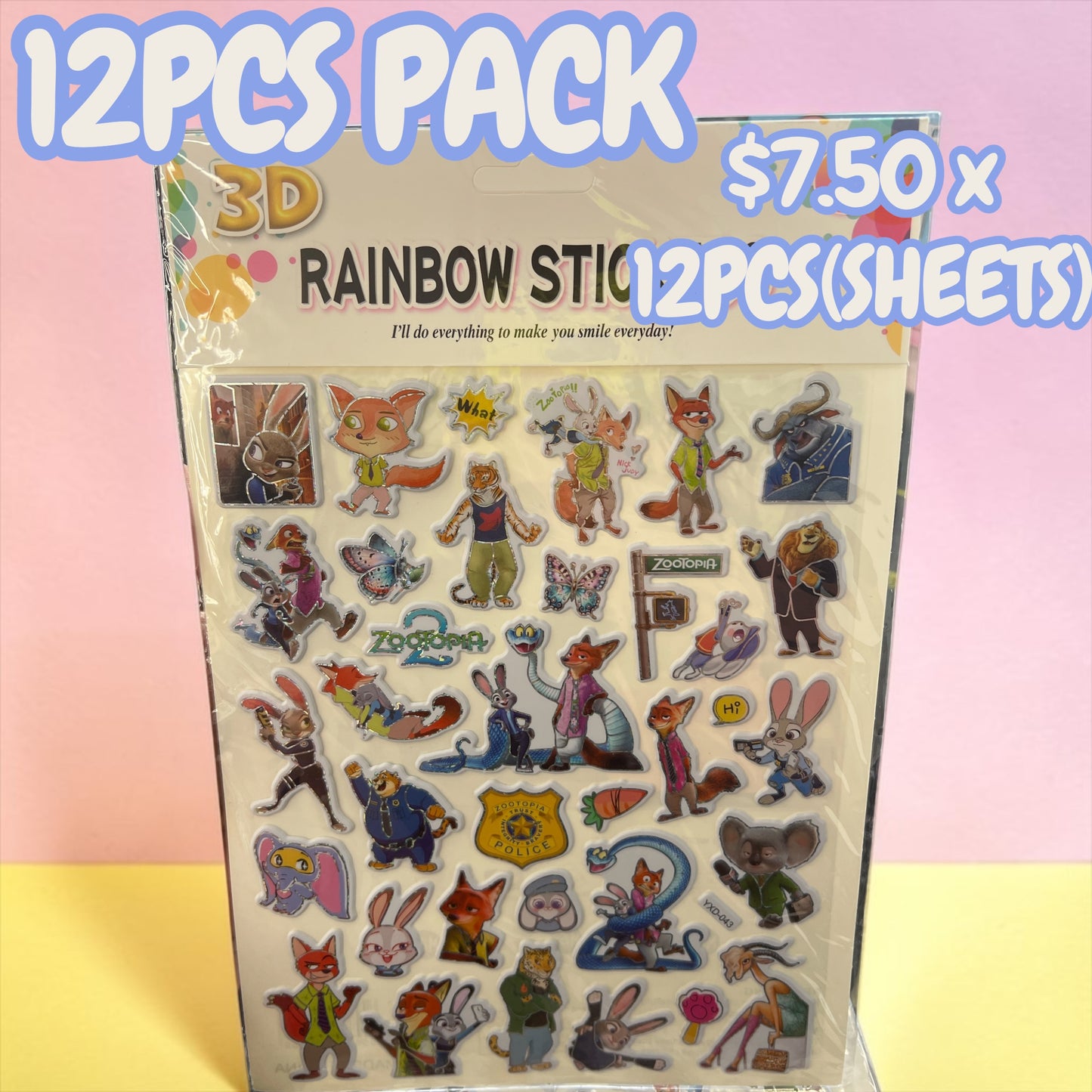 12PCS PACK ZOO STICKERS 12 SHEETS ANV-1232