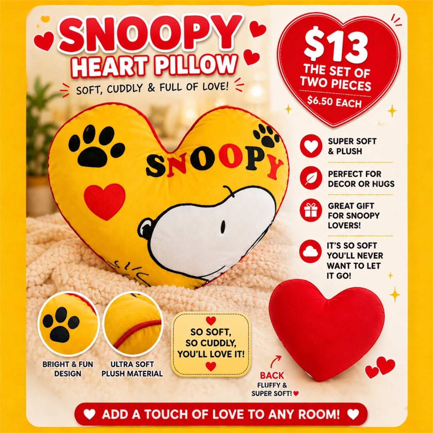 2PCS WHITE DOG YELLOW PILLOW