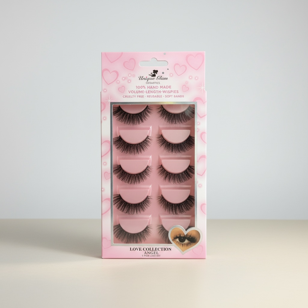 3PCS UNIQUE GLAM COSMETICS ANGEL LOVE COLLECTION 5 PAIR LASHES