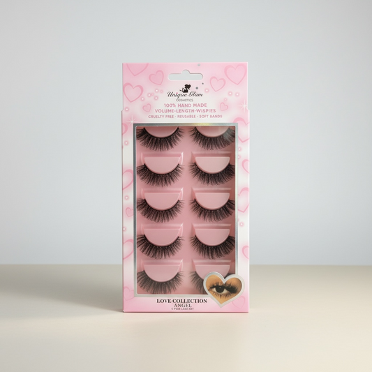 3PCS UNIQUE GLAM COSMETICS ANGEL LOVE COLLECTION 5 PAIR LASHES