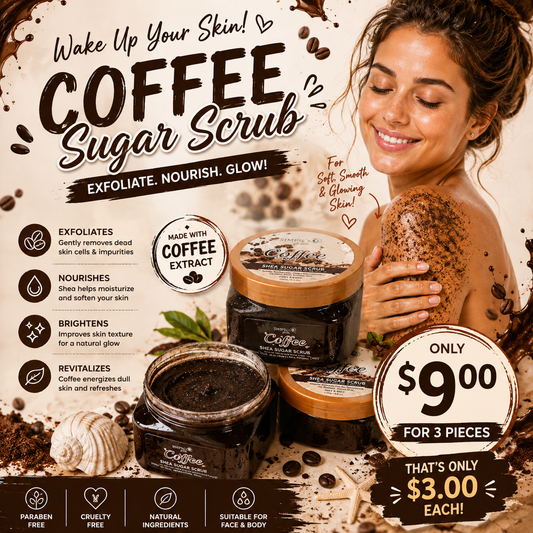 3PCS SIMPLY BELLA  COFFEE SHEA SUGAR SCRUB SIB1012