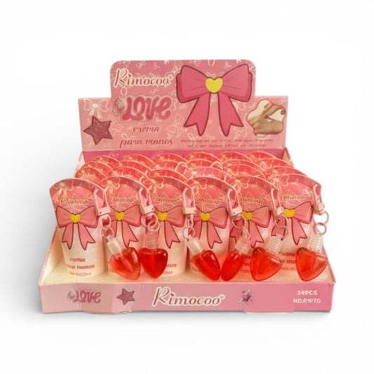 24PCS RIMOCOO LOVE HAND CREAM + DANGLE LIP GLOSS R9170
