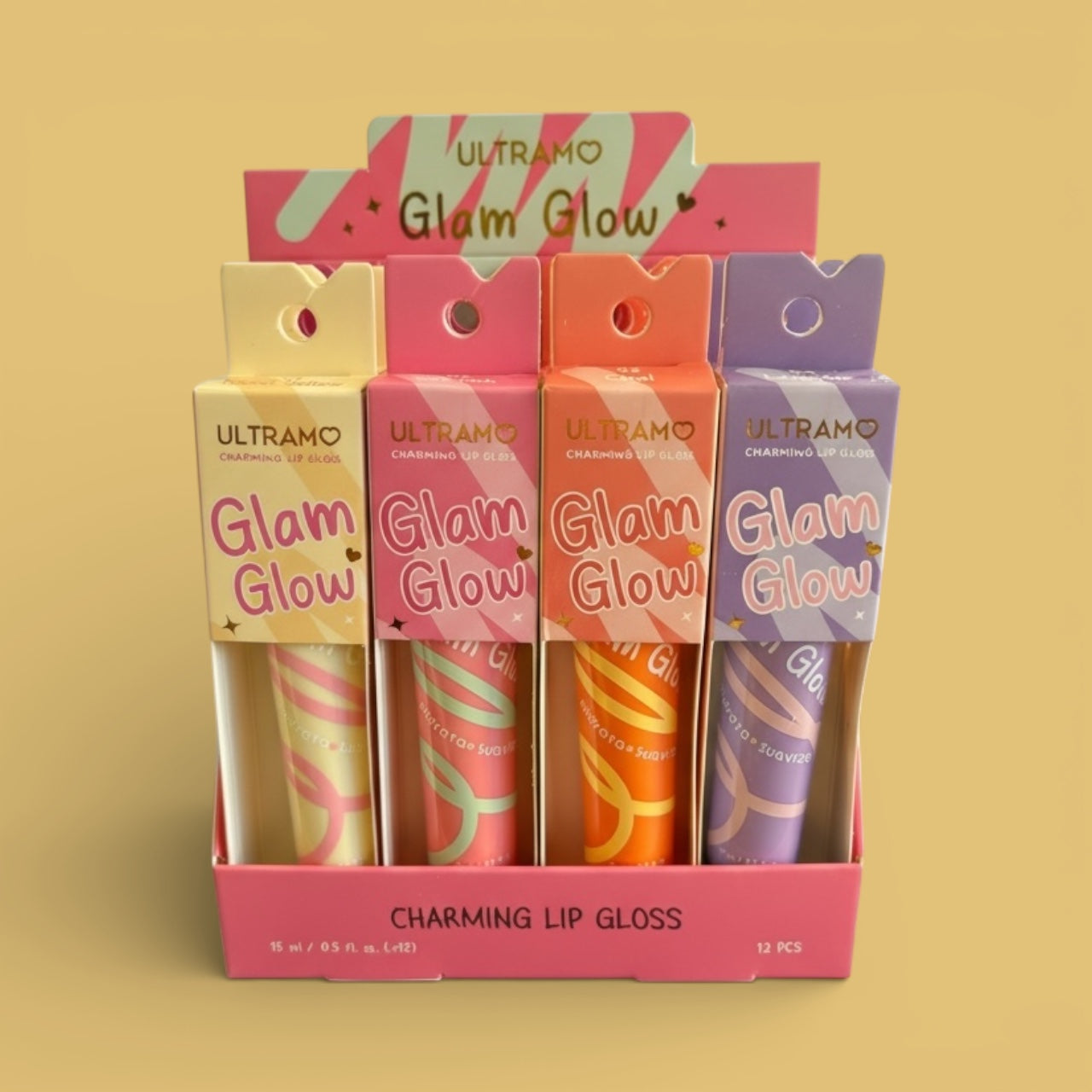 12PCS DISPLAY ULTRAMO GLAM GLOW CHARMING LIP GLOSS FL808
