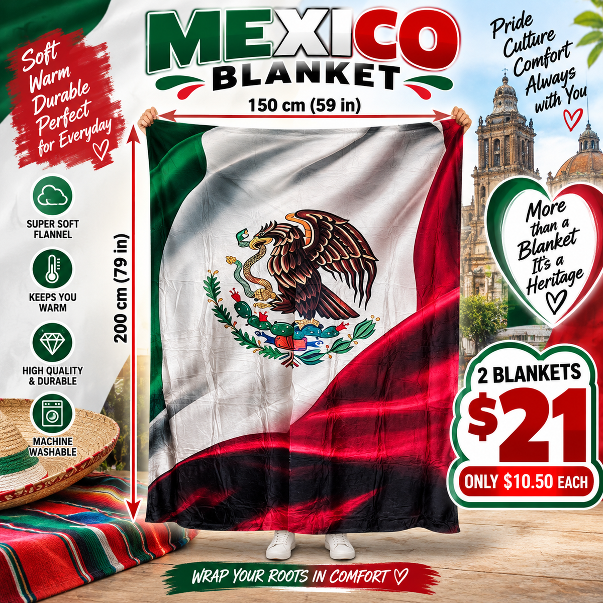 2PCS MEXICAN PRIDE  BLANKET D-14