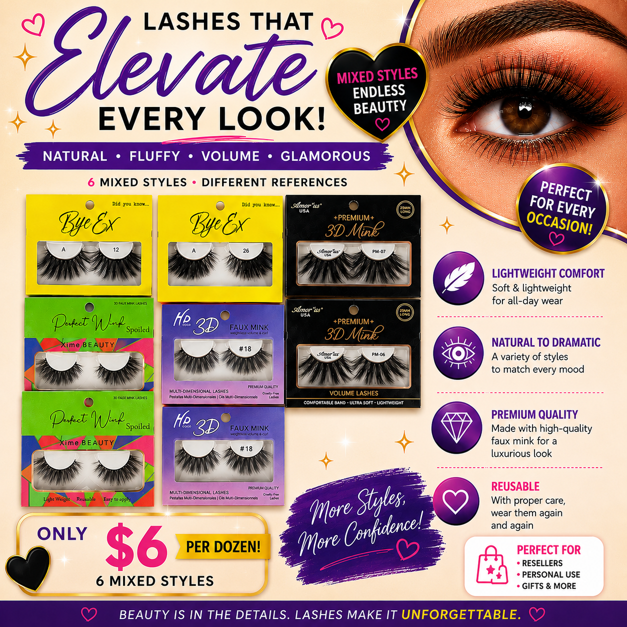 12PCS PACK MULTIPLE BRANDS MIX EYE LASHES