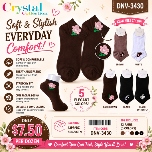 12PCS PACK HAPPY BLOOM ANKLE SOCKS DNV-3430
