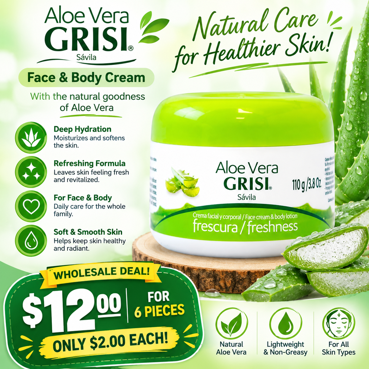 6PCS GRISI ALOE VERA FACE & BODY LOTION 0386