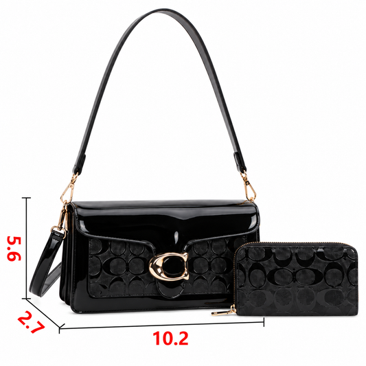 Elegant Gold C Black Cross Body + Wallet