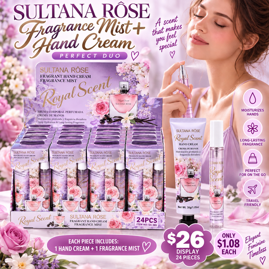12PCS DISPLAY SULTANA ROSE LILAC FLORAL FRAGRANCE & HAND CREAM DUO SET SA-385