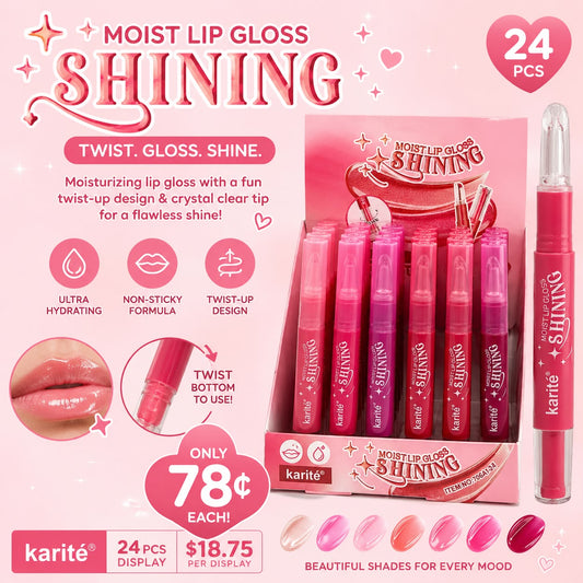 24PCS DISPLAY KARITE HIGH PIGMENT LIP GLOSS SHINING  70647