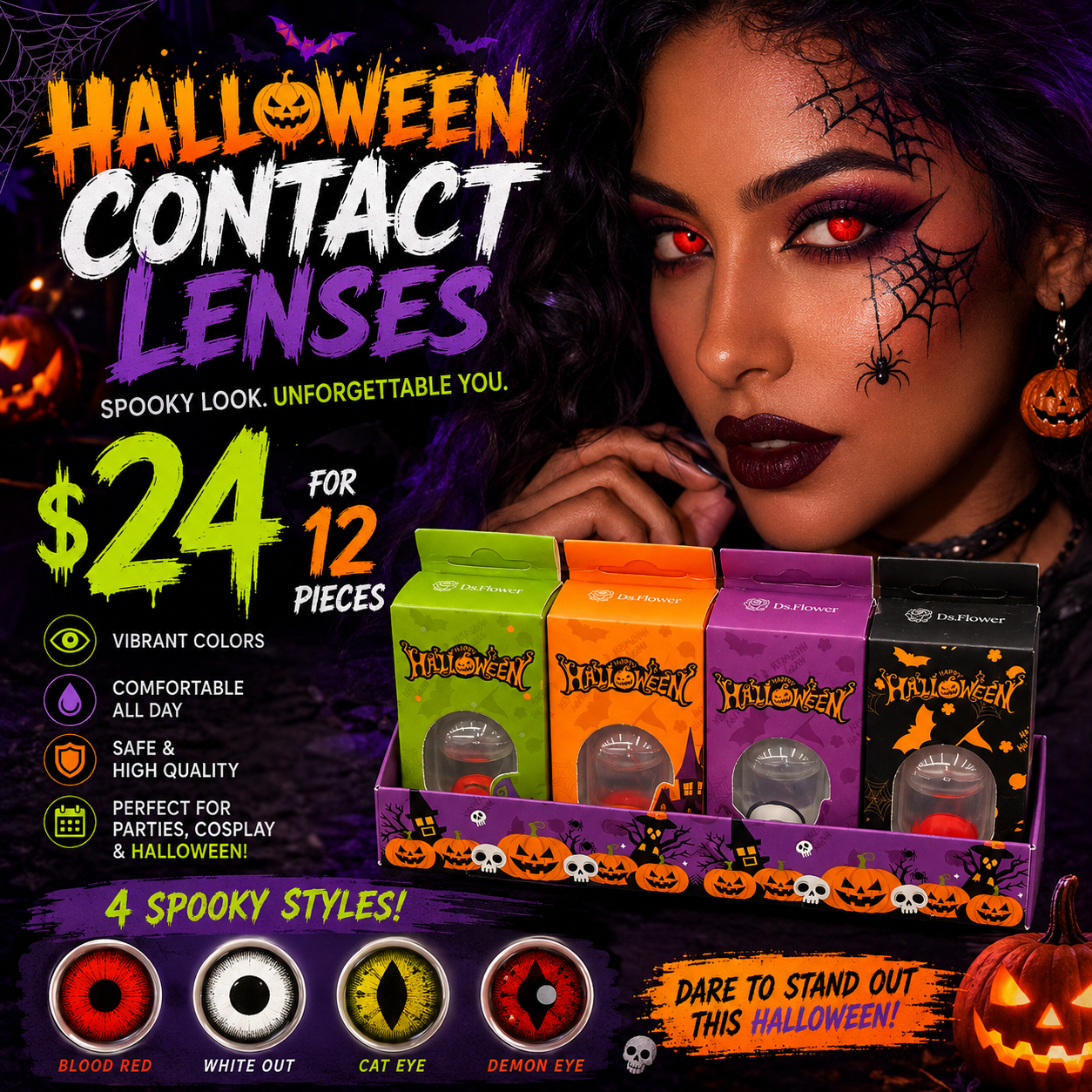 12PCS DISPLAY HALLOWEEN ASSORTED CONTACT LENSES AB- 1043