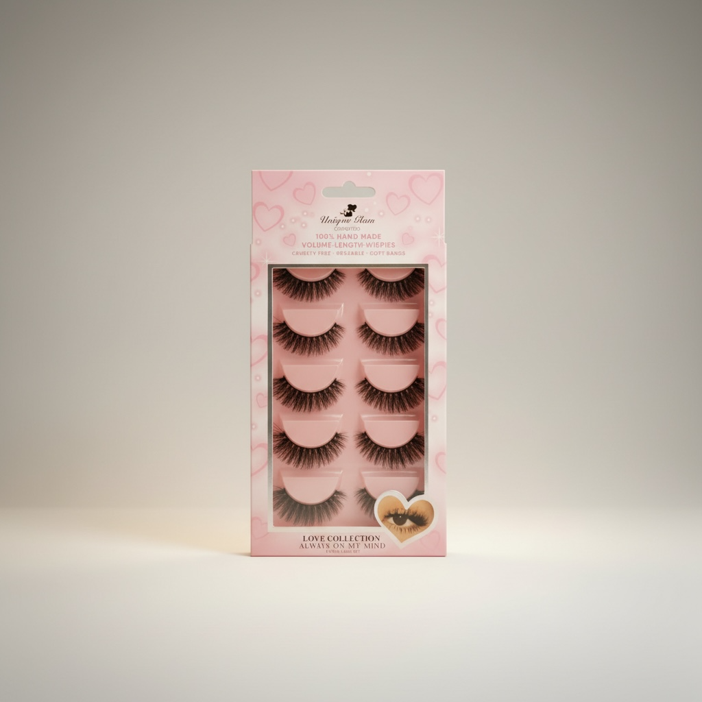 3PCS UNIQUE GLAM COSMETICS ALWAYS ON MY MIND  LOVE COLLECTION 5 PAIR LASHES