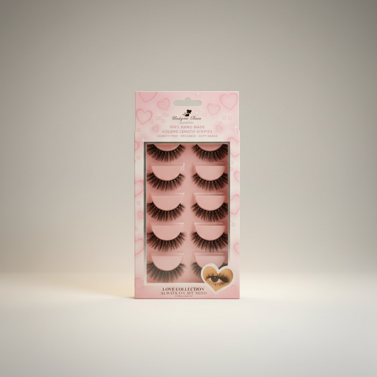 3PCS UNIQUE GLAM COSMETICS ALWAYS ON MY MIND  LOVE COLLECTION 5 PAIR LASHES