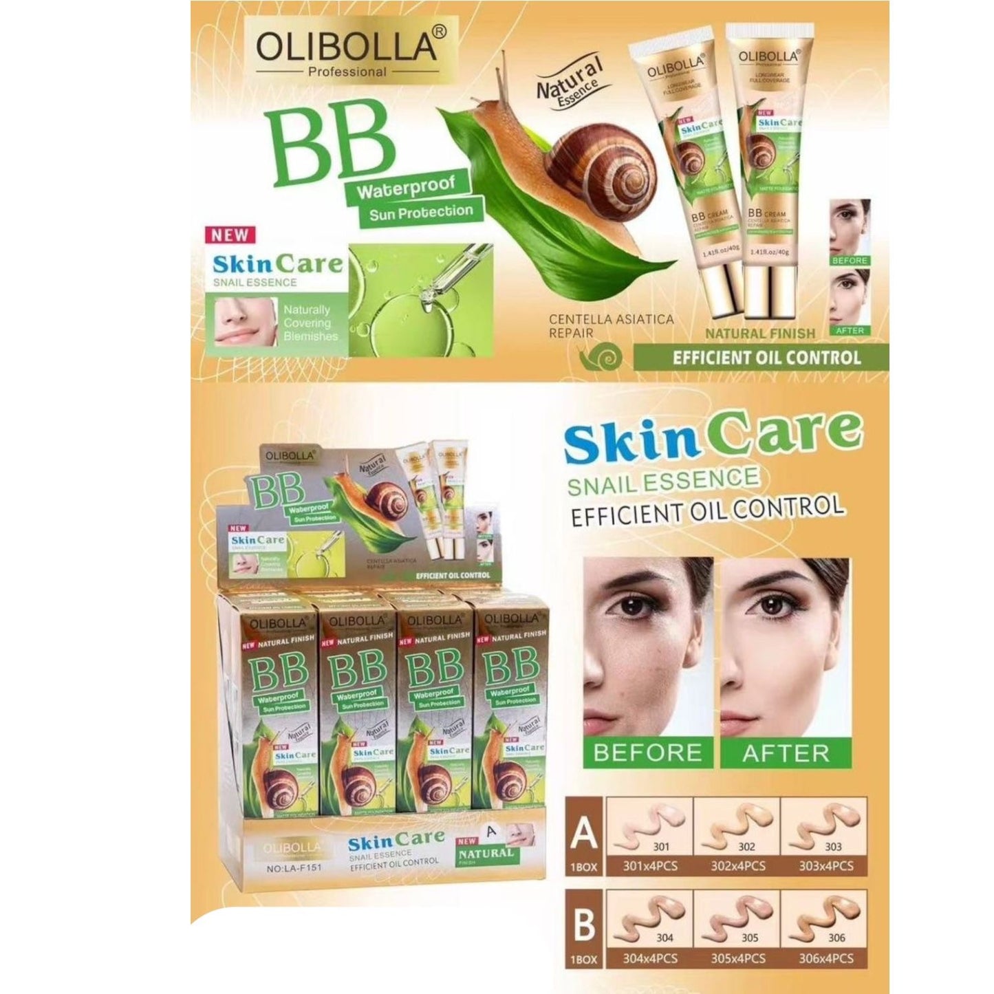 12PCS DISPLAY OLIBOLLA BB WATERPROOF SUN PROTECTION LA-F151