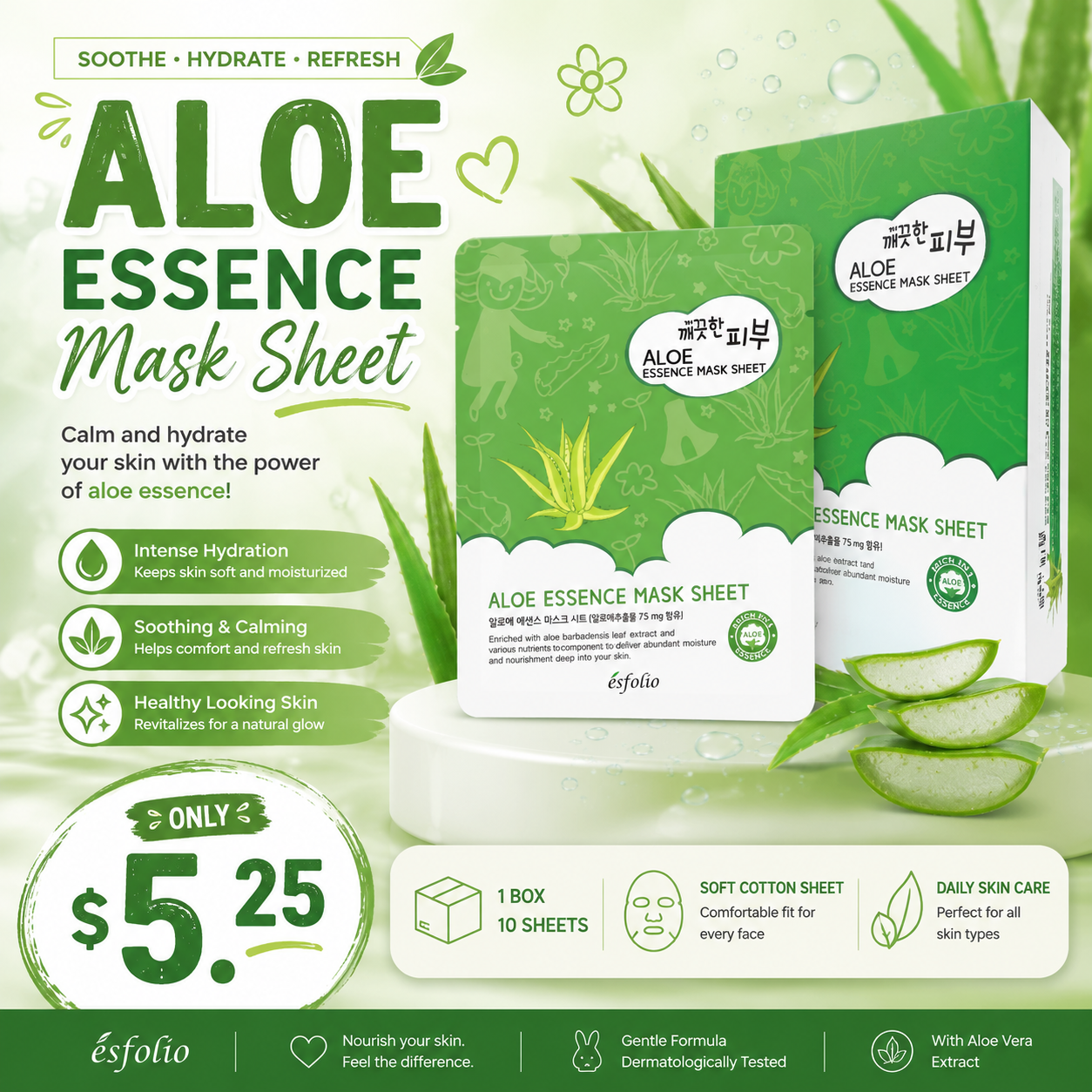10PCS ESFOLIO ALOE ESSENCE MASK SHEET 3281
