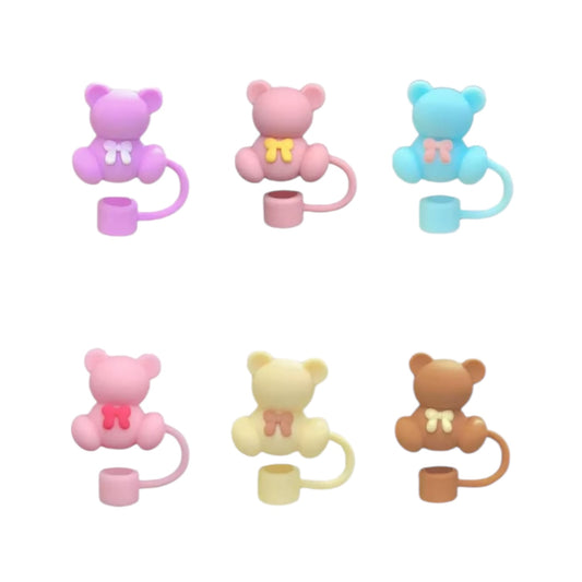 12PCS PACK TEDDY COLORFUL TUMBLER STRAW TOPPERS
