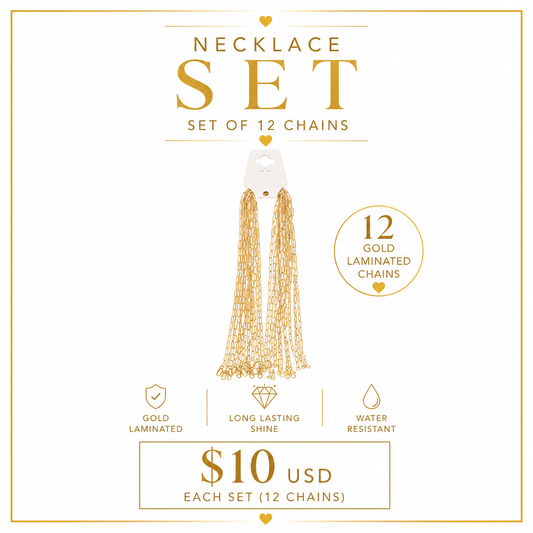 12PCS ORO LAMINADO PAPER CLIP NECKLACE 18”