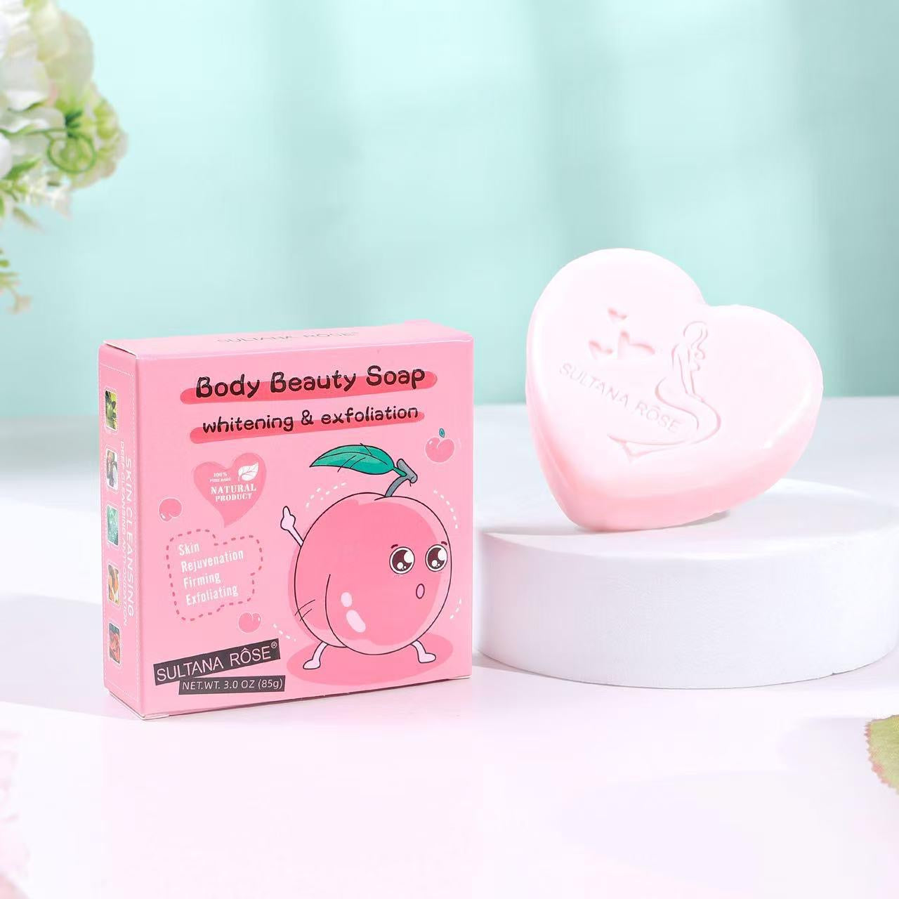 18PCS DISPLAY SULTANA ROSE PEACH BODY BEAUTY SOAP WHITENING& EXFOLIATION SA-306
