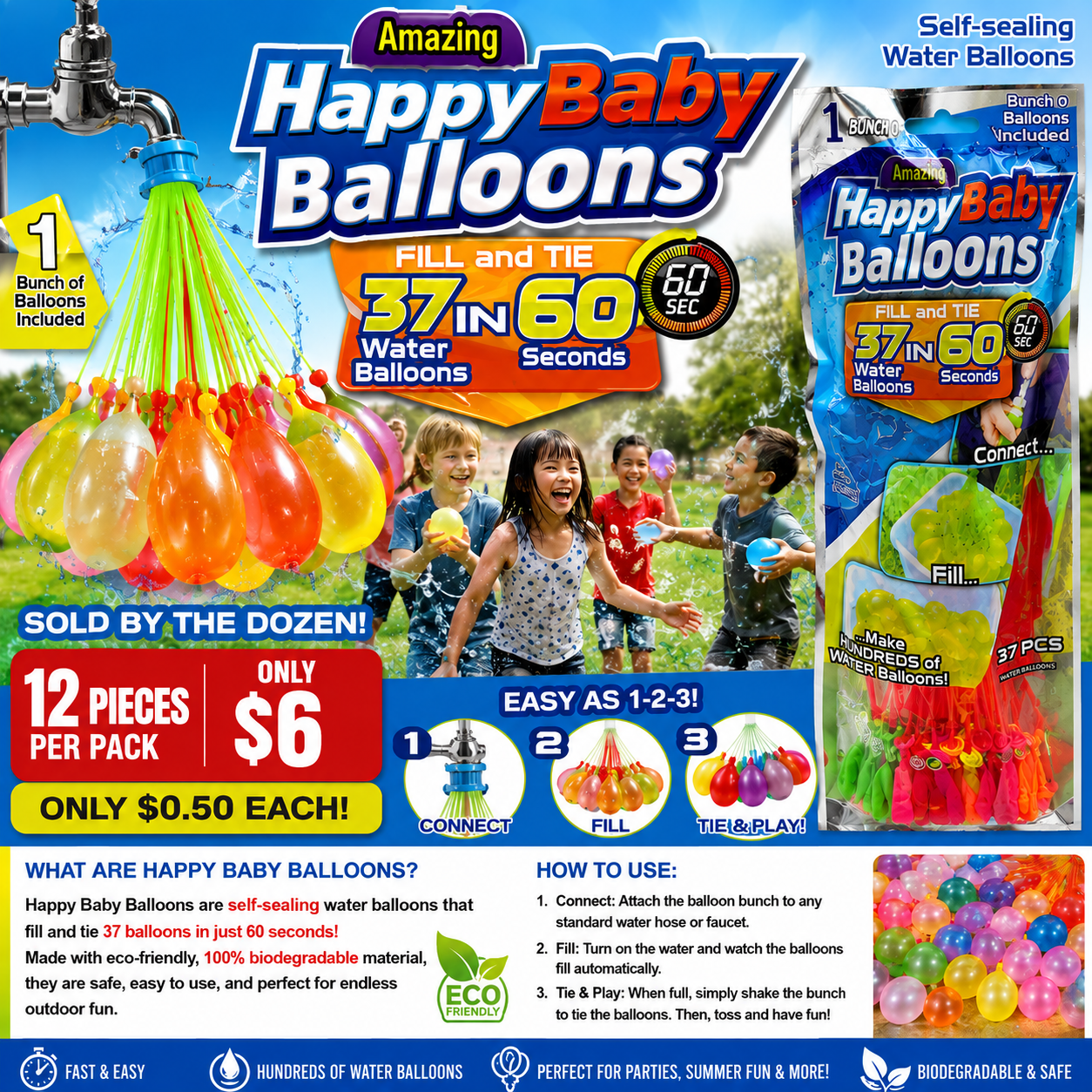 12PCS PACK HAPPY BABY WATER  BALLOONS YH-1