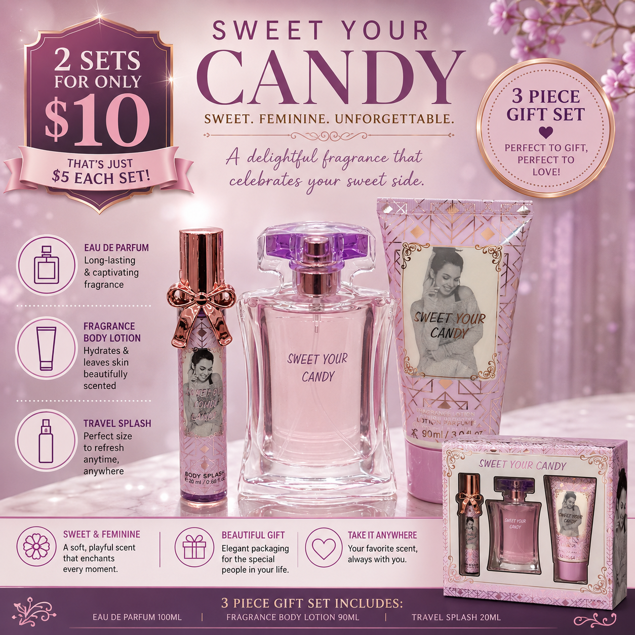 2PCS SWEET YOUR CANDY PERFUME DÚO SET OLU4013