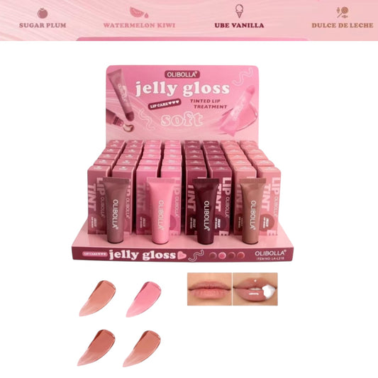 OLIBOLLA JELLY GLOSS TINTED LIP TREATMENT 48PCS DISPLAY LA-L216
