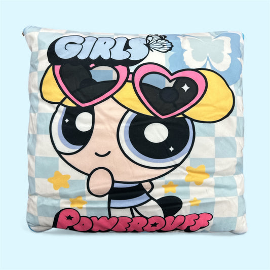 BABY BLUE SÚPER POWER GIRL CHECKERED 2 IN 1 PILLOW & BLANKET