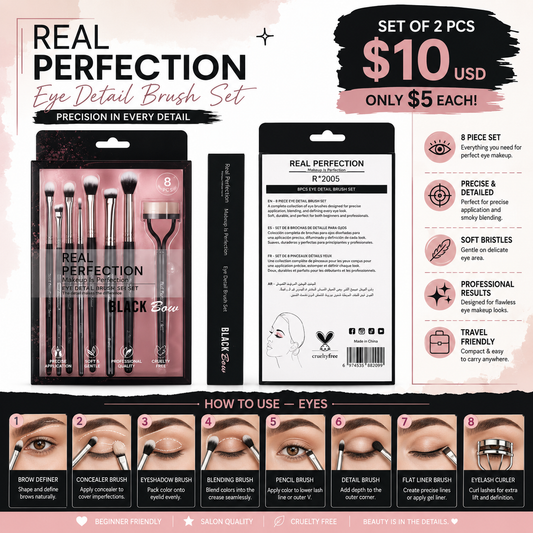 2PCS SET REAL PERFECTION BLACK BOW EYE DETAIL BRUSH SET R-2005
