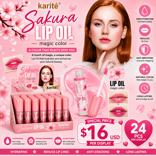 24PCS DISPLAY KARITE SAKURA PINK FLOWER LIP OIL 70434-47