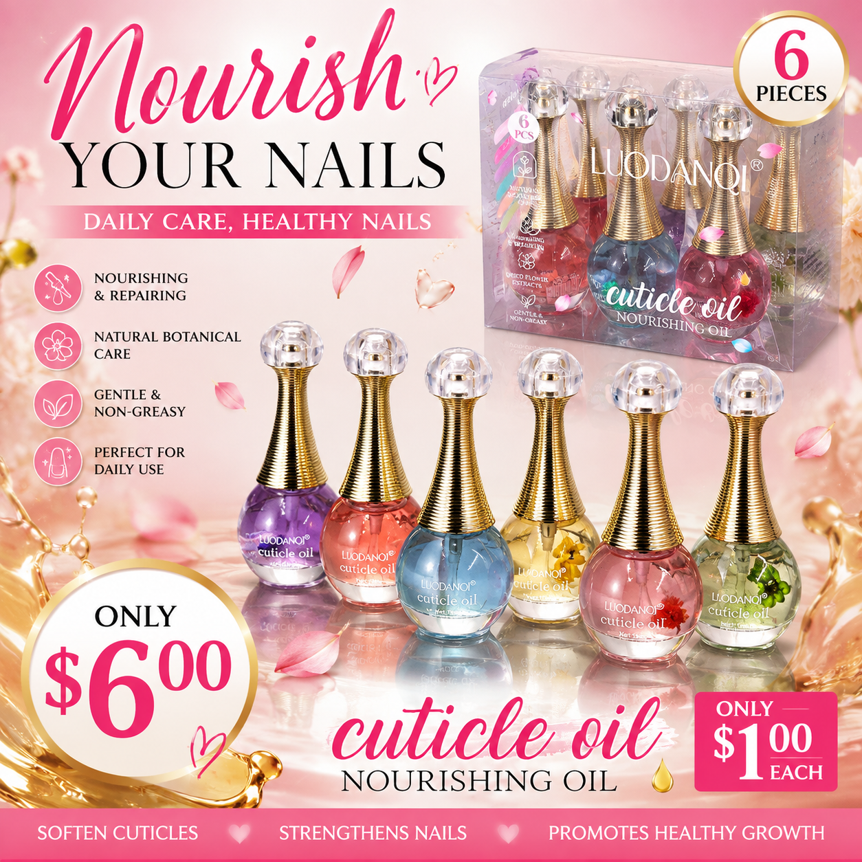1PCS BOX LUODANQI CUTICLE OIL 6PCS