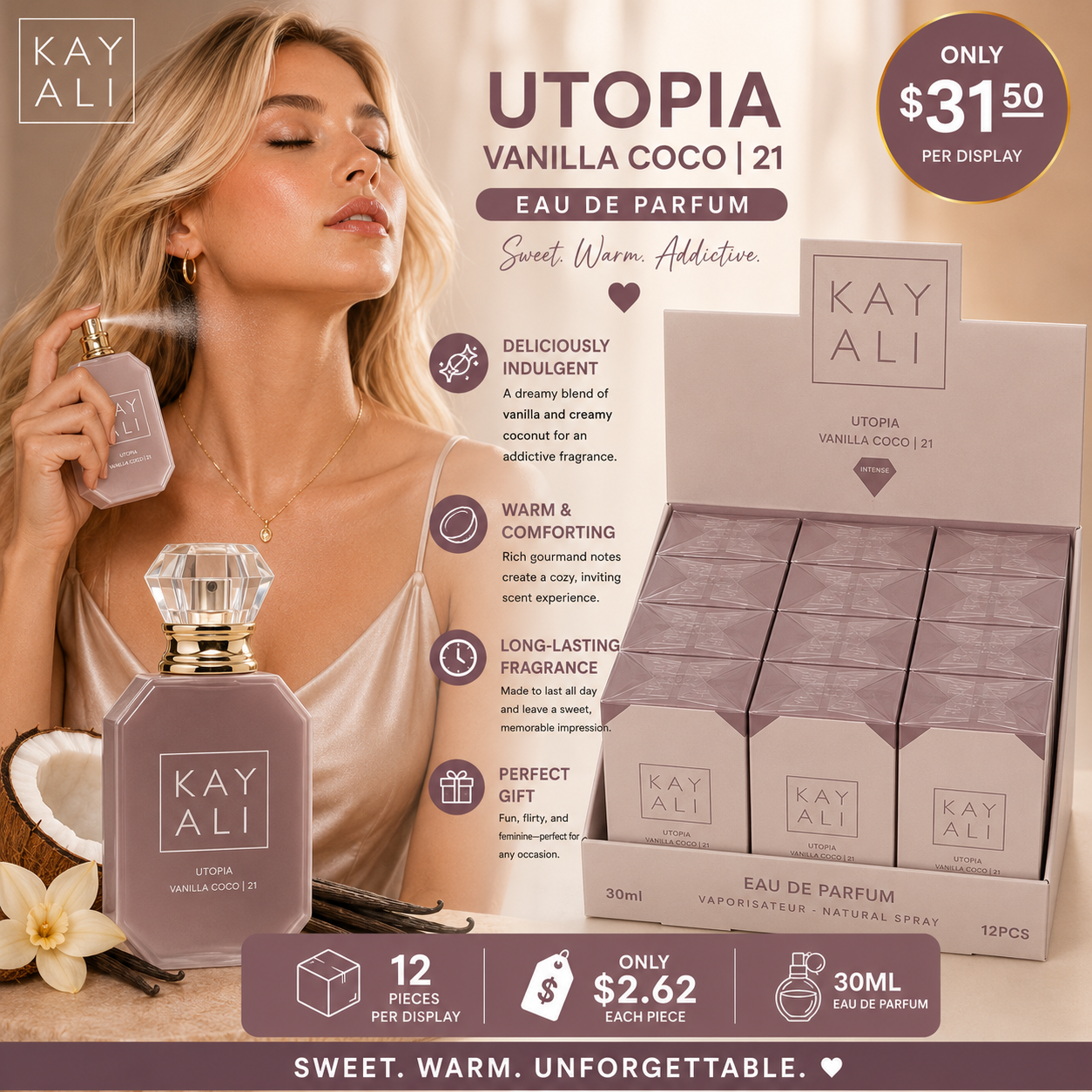 12PCS DISPLAY DUPE  KAY UTOPIA VANILLA COCO 21 PERFUME 45015