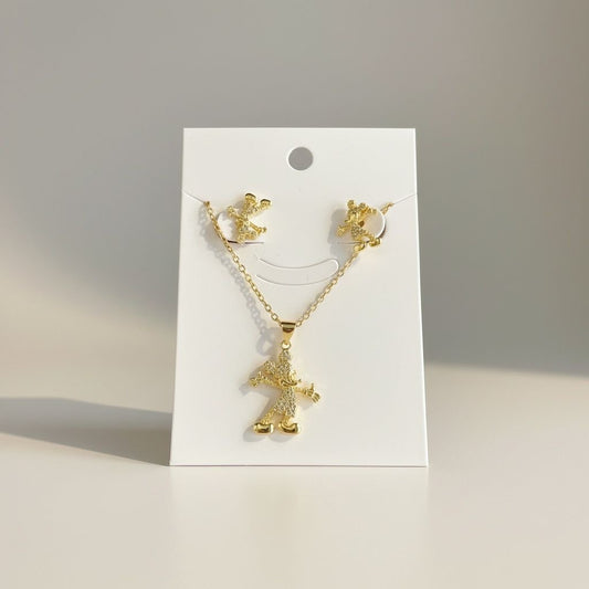 3PCS ORO LAMINADO MOUSE BLING NECKLACE SET JS1109
