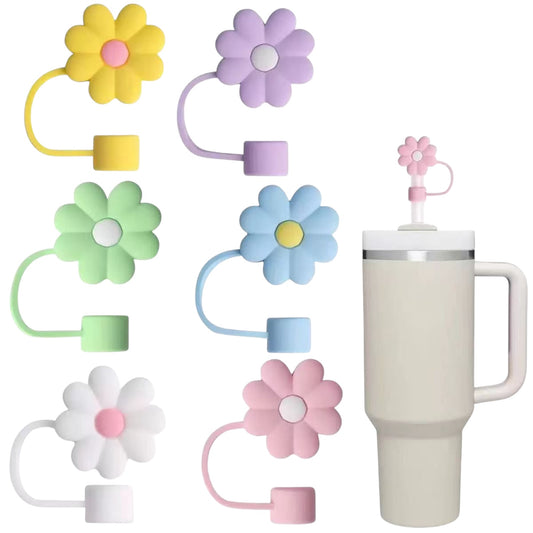 12PCS PACK FLOWERS COLORFUL TUMBLER STRAW TOPPERS