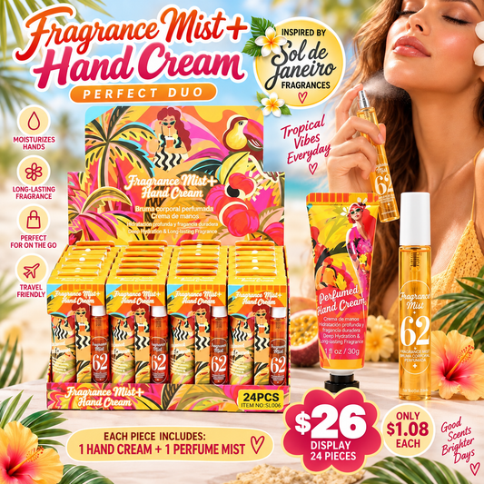 24PCS DISPLAY YELLOW 62 FRAGRANCE & HAND CREAM DUO SET SL006
