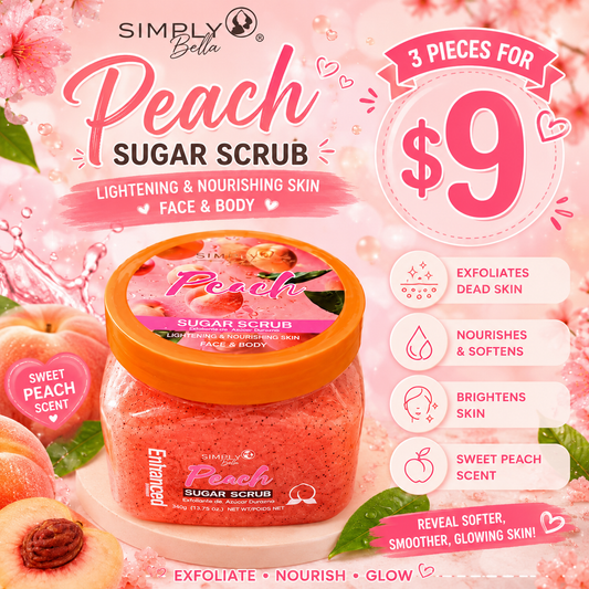 3PCS SIMPLY BELLA PEACH SHEA SUGAR SCRUB SIB1037