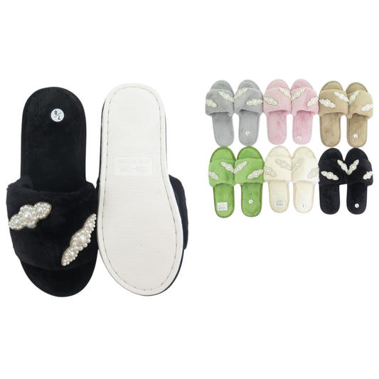 12PCS PACK SLIPPERS WITH PEARLS MIXED COLORS SL-501