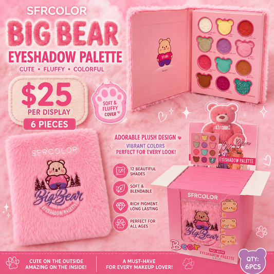 6PCS DISPLAY SFRCOLOR PINK FUZZY BEAR EYE SHADOW  PALETTE 8374