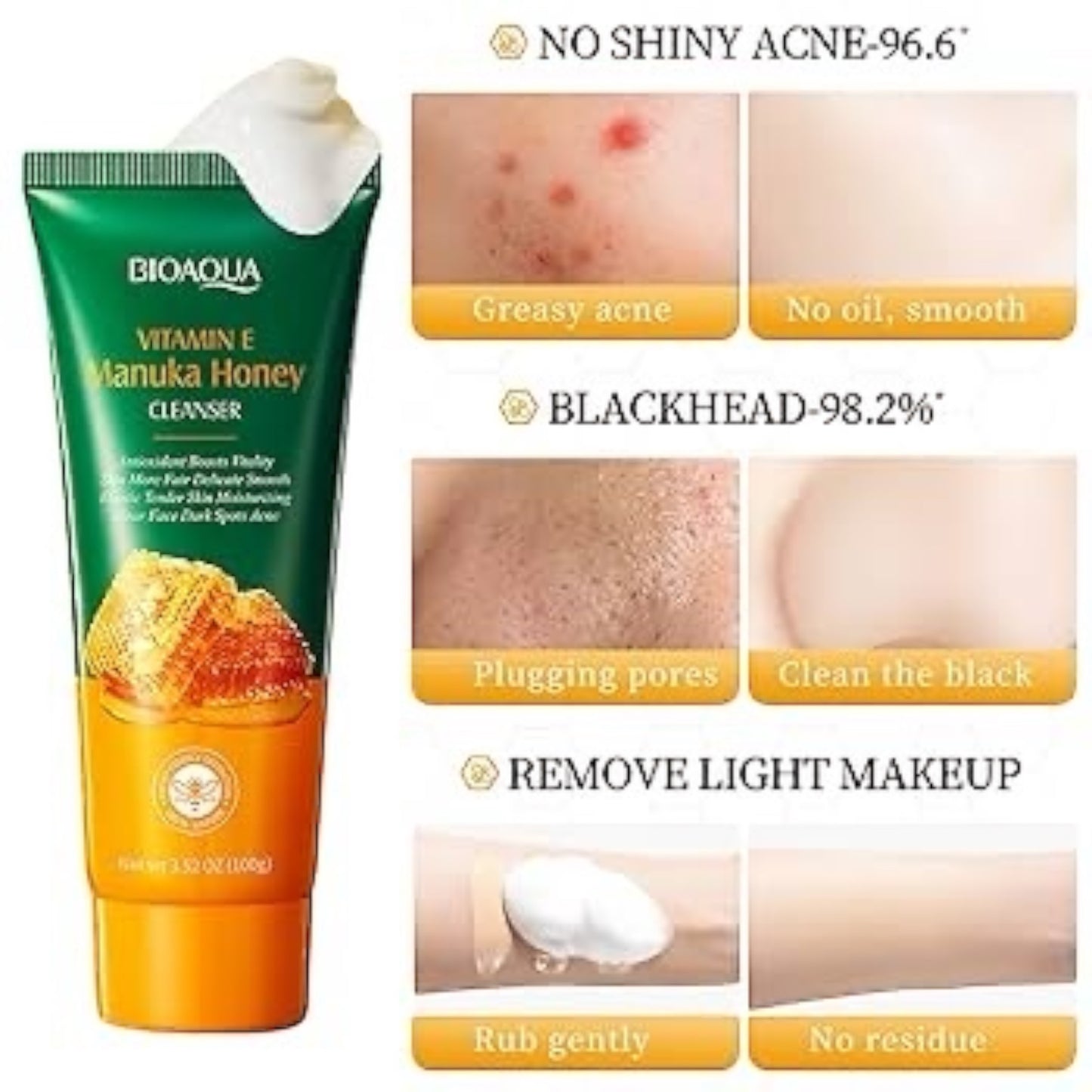 6PCS BIOAQUA VITAMIN E MANUKA HONEY CLEANSER BQY53522