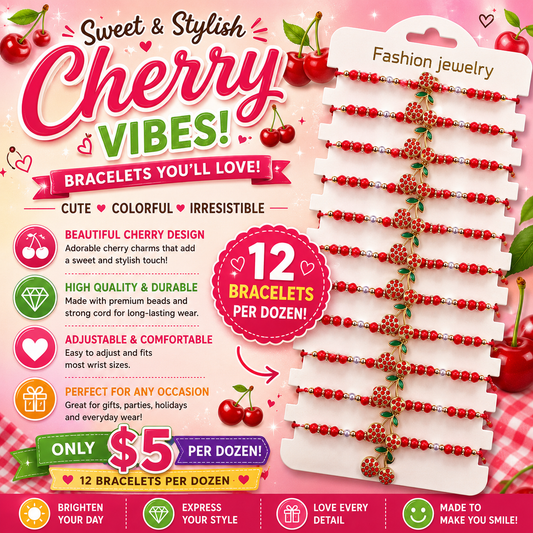 12PCS PACK STUDDED CHERRY  STRING  BRACELET 7388