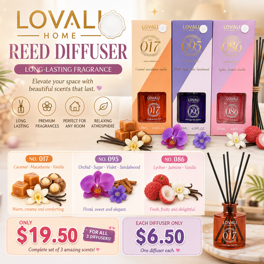 3PCS LOVALI REED DIFFUSER SOL DUPE 1 OF EACH COLOR