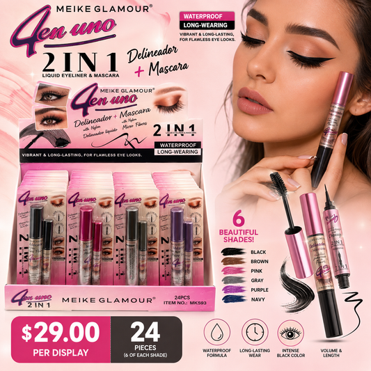 24PCS DISPLAY MIKE GLAMOUR 2 IN 1 WATERPROOF EYELINER & MASCARA MK593